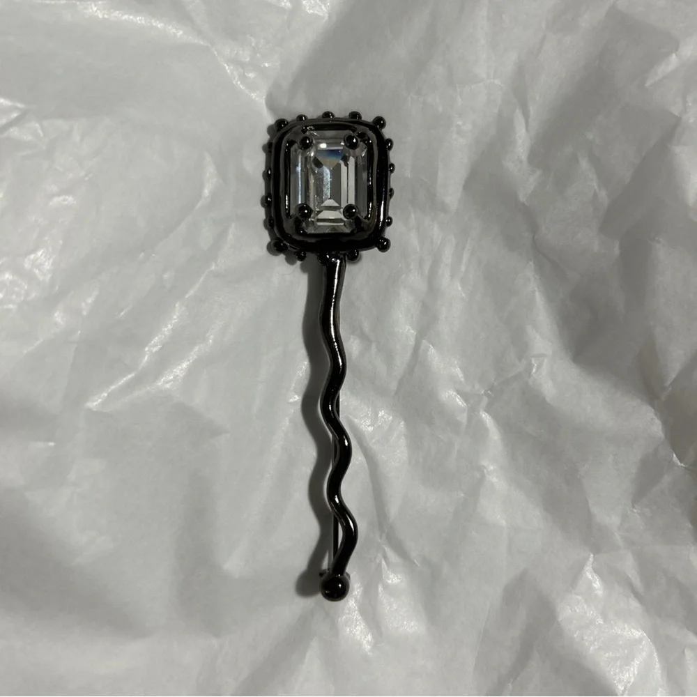 Vintage Karl Lagerfeld Curved Diamond Brooch 3.75”